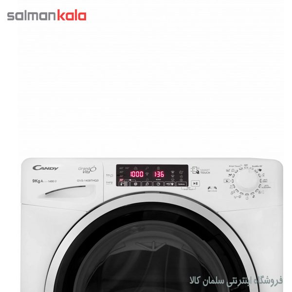 ماشین لباسشویی کندی 9 کیلویی مدل GVS-1409TH Q3 سفيد درب اسموكي