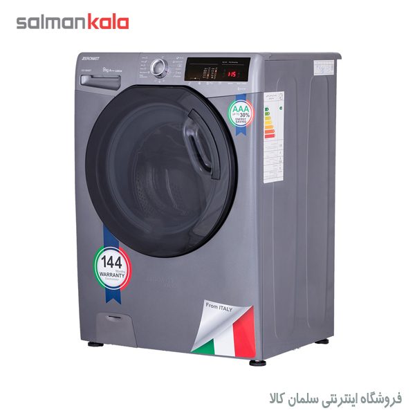 لباسشویی اتومات زیرووات 9 کیلویی مدل OZ-1393ST اينوكس درب اسموكي