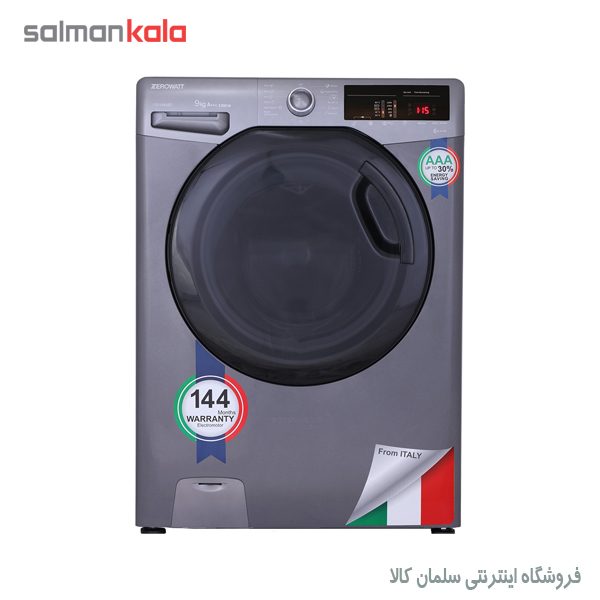 لباسشویی اتومات زیرووات 9 کیلویی مدل OZ-1393ST اينوكس درب اسموكي